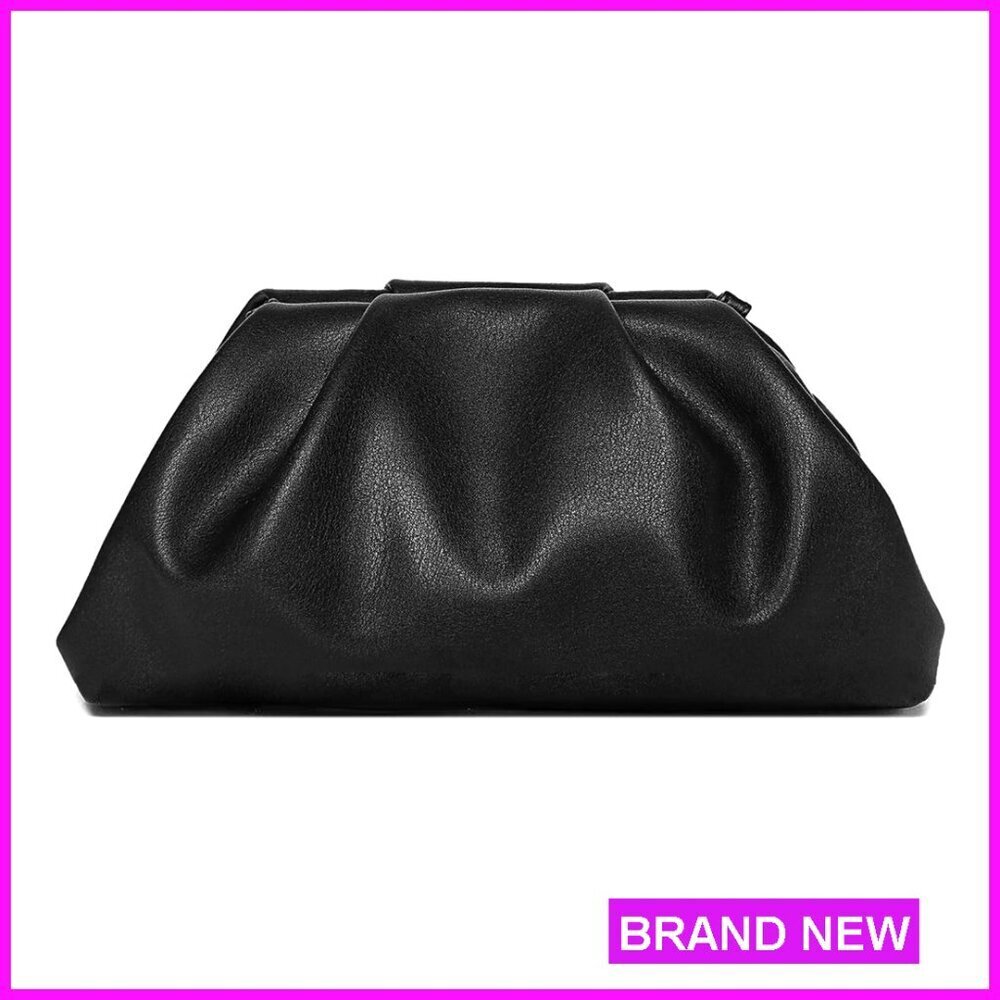 Pleated Vegan Leather Clutch Purse with Chain, Evening Bag for Women